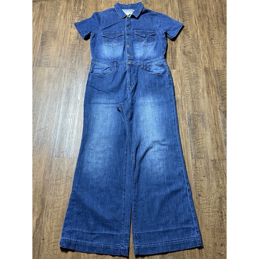 Idyllwind Miranda Lambert Denim Jumpsuit Womens Large Wide Leg Short Sleeve West